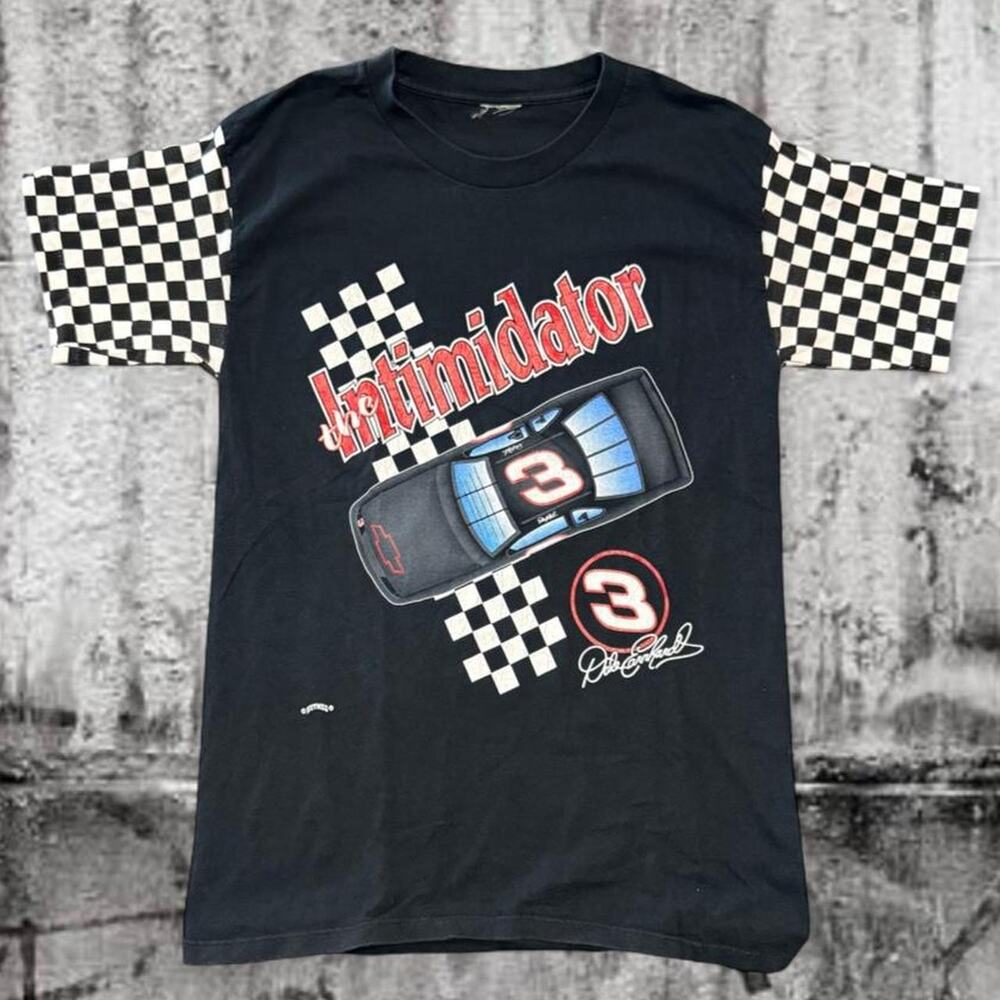 Vintage Dale Earnhardt 3 The Intimidator NASCAR Checkered Sleeve Tee Size Large